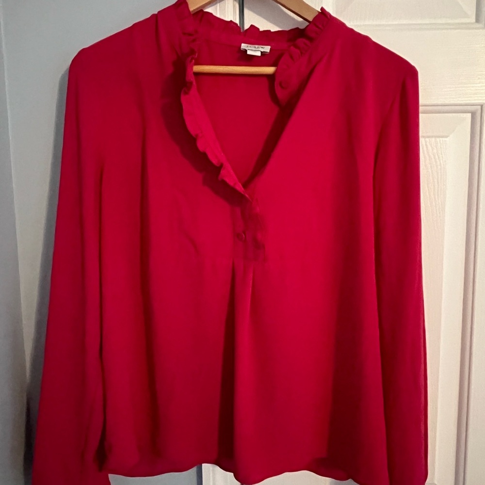 J. Crew Hot Pink Ruffle Collar Blouse Size 10